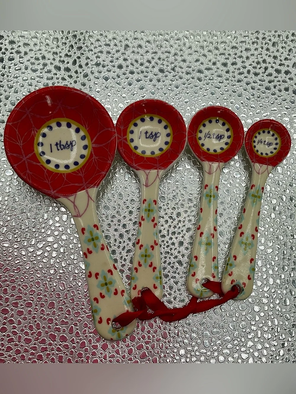 Colorful Vintage Ceramic Measuring Spoons Set of 4